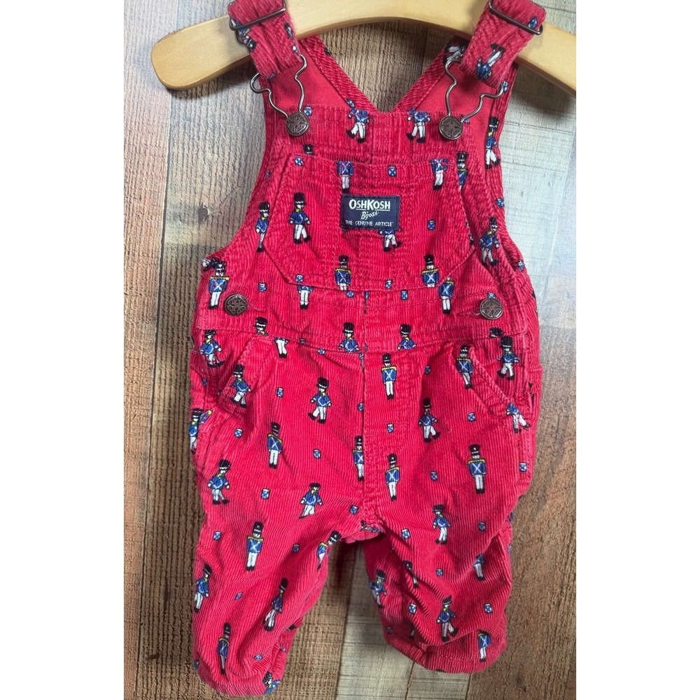 Osh Kosh B'Gosh Vestbak Red Toy Soldier Corduroy Overalls 3 Months Retro Y2K